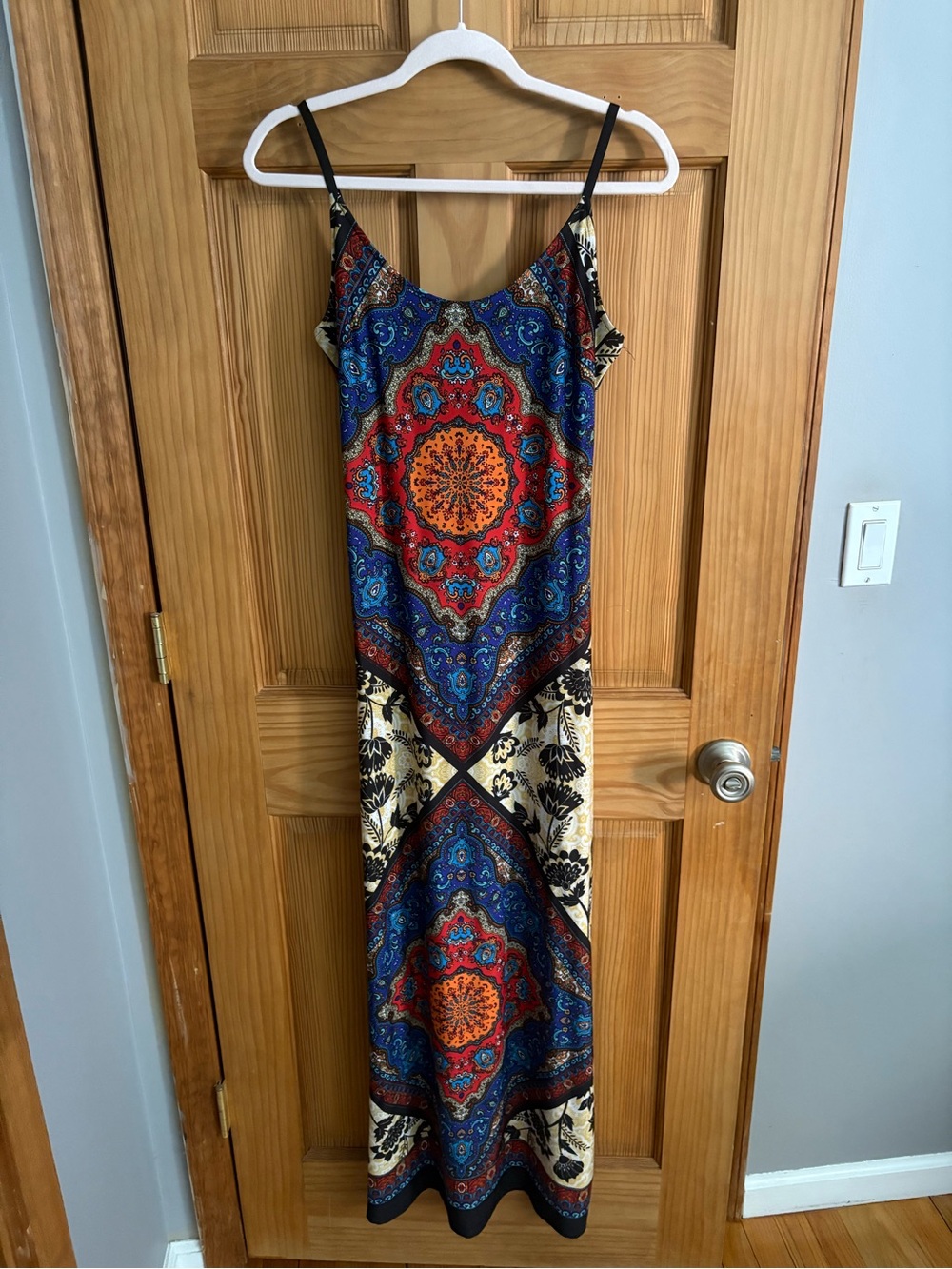 Boho Medallion Print Maxi Dress in Blue and Red